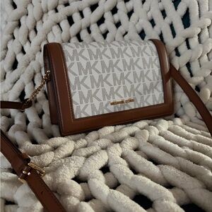 Michael Kors Tan and White Logo Crossbody Bag